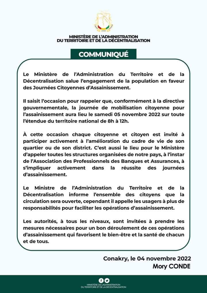 Samedi d’assainissement : La circulation restera ouverte, cependant…( communiqué MATD)