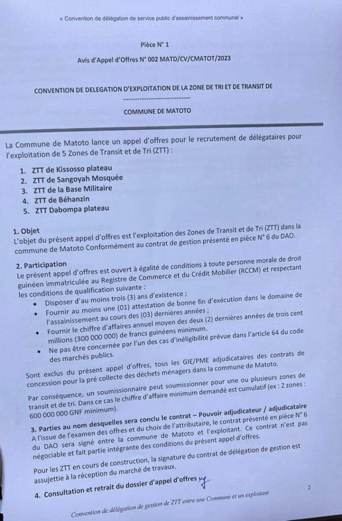 Matoto : la mairie lance un Appel d’offre pour la gestion de 5 Zones de Transit et de Tri (ZTT) ( copie)