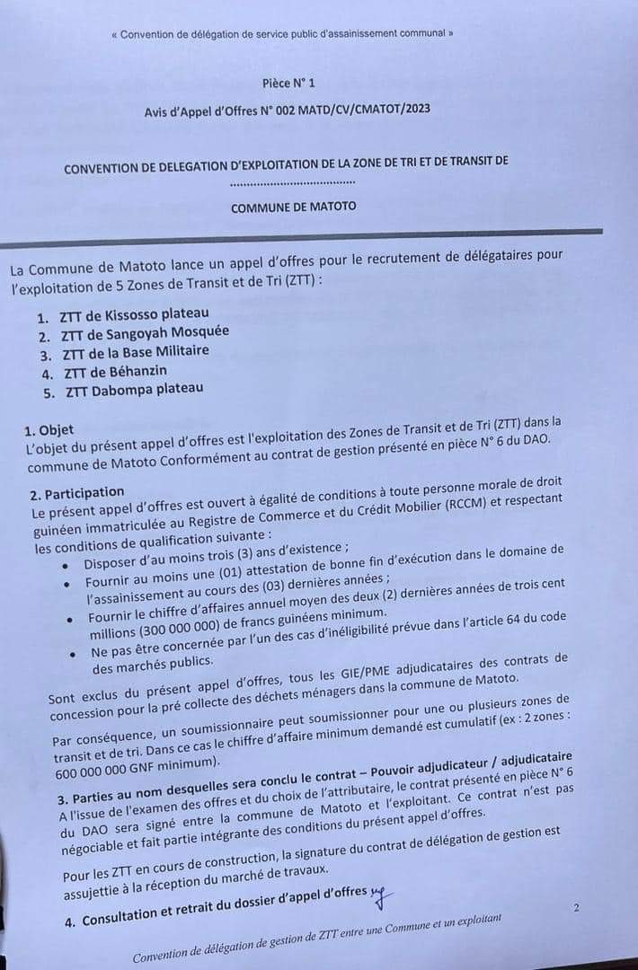 Matoto : la mairie lance un Appel d’offre pour la gestion de 5 Zones de Transit et de Tri (ZTT) ( copie)